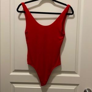 Red cotton body suit from aritzia